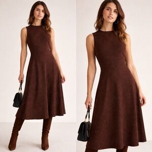 Zara Woman Classic Brown Tweed Style Academia Made In Spain Midi Dress Size XS